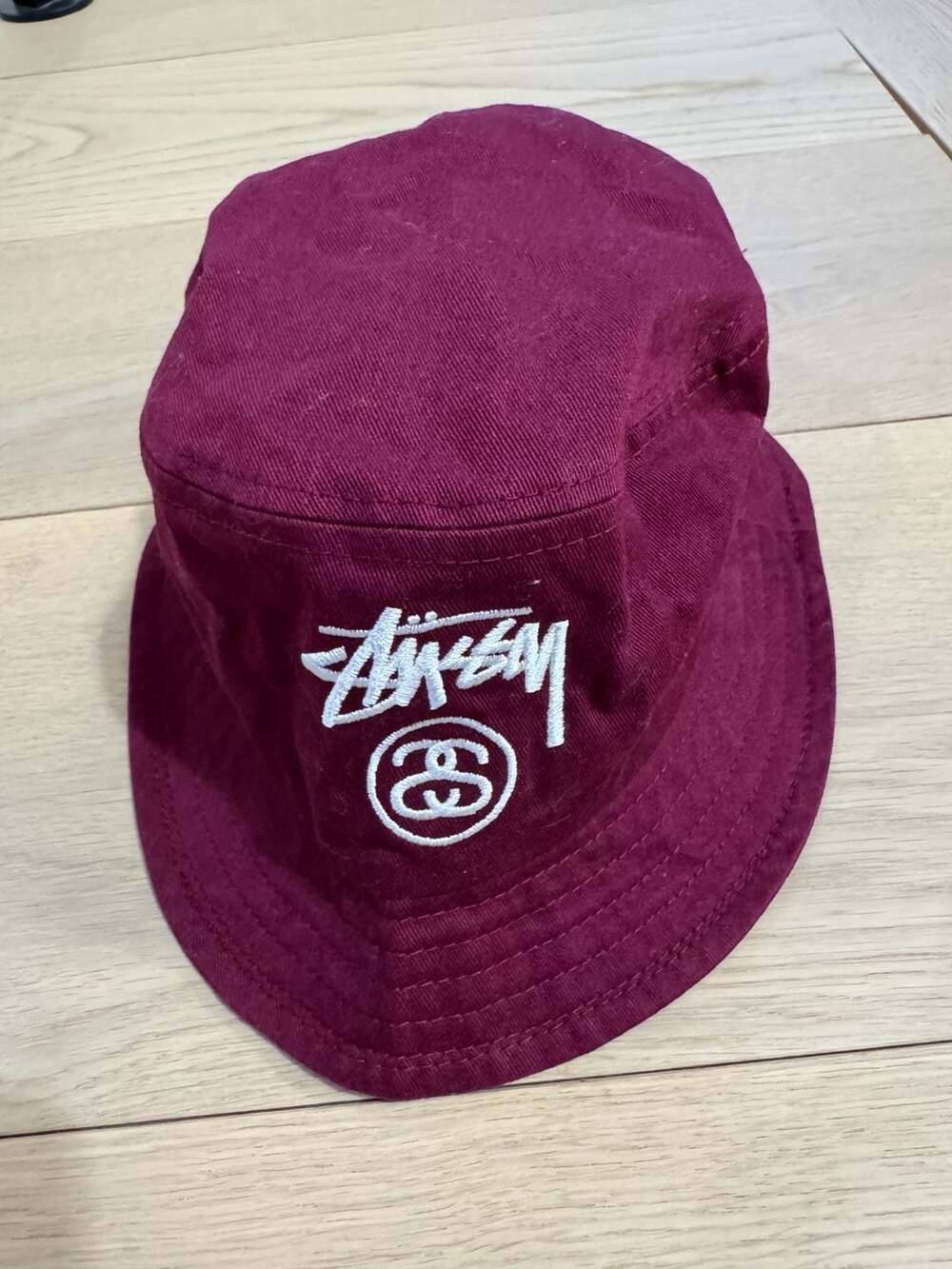Stussy Stock Lock Embroidered Bucket Hat in Burgundy